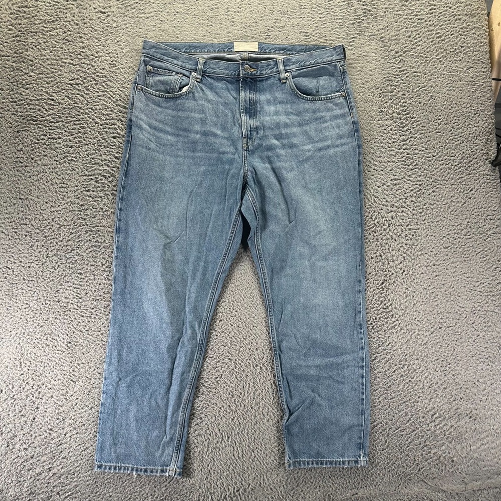 Everlane Jeans Womens 38x27 Blue Cotton Denim Straight Whiskered Faded Workwear